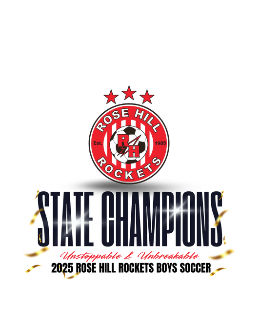 Rose Hill Rockets Boys Soccer State Championship Hooded Sweatshirts - Black Design 4