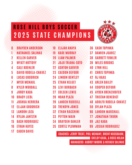 Rose Hill Rockets Boys Soccer Championship T-Shirt - Black Design 1