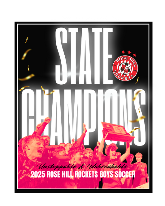 Rose Hill Rockets Boys Soccer Championship T-Shirt - White Design 1