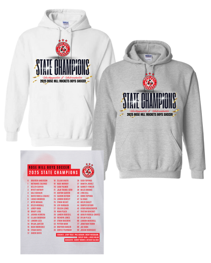 Rose Hill Rockets Boys Soccer State Championship Hooded Sweatshirts - Black Design 4