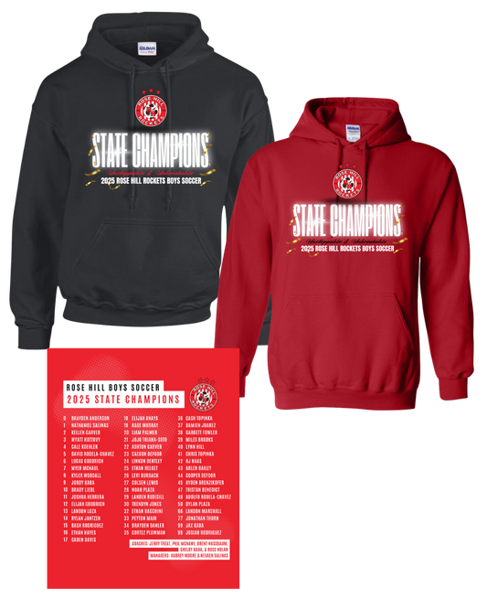 Rose Hill Rockets Boys Soccer State Championship Hooded Sweatshirts - White Design 4