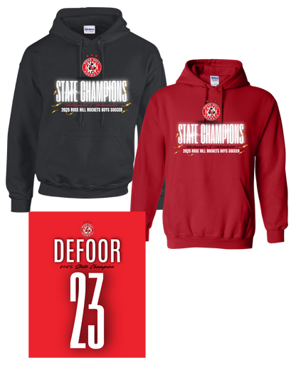 Rose Hill Rockets Boys Soccer State Championship Hooded Sweatshirts - White Design 3