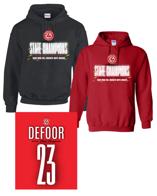 Rose Hill Rockets Boys Soccer State Championship Hooded Sweatshirts - White Design 3