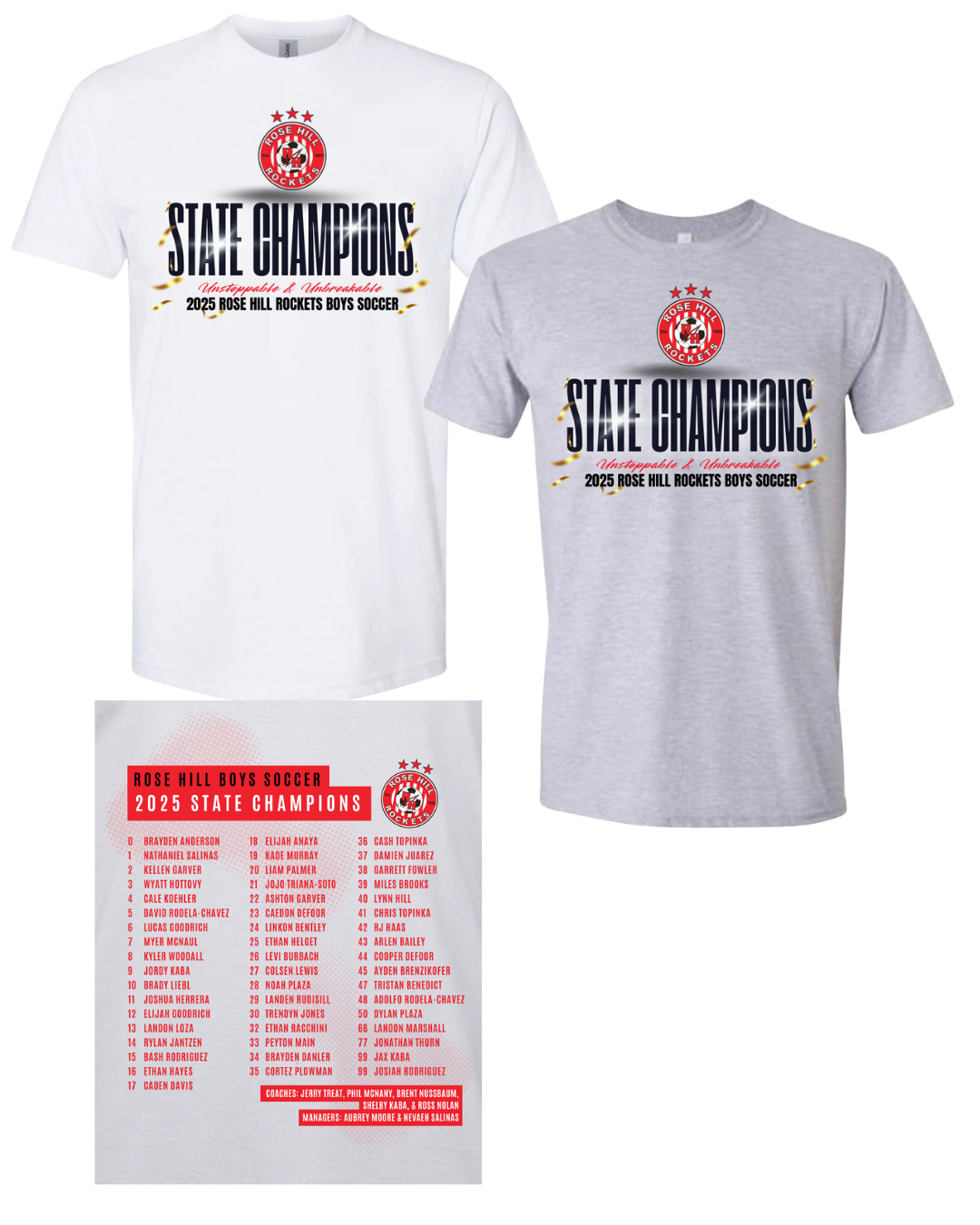 Rose Hill Rockets Boys Soccer Championship T-Shirt - Black Design 4