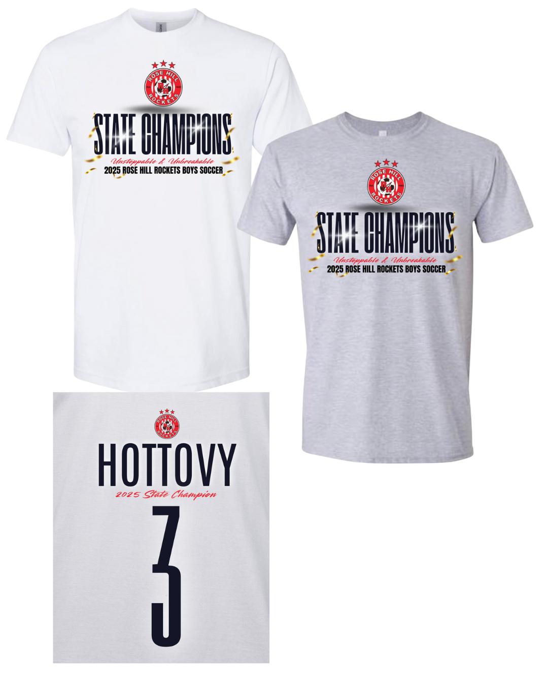 Rose Hill Rockets Boys Soccer Championship T-Shirt - Black Design 3