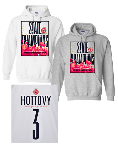 Rose Hill Rockets Boys Soccer State Championship Hooded Sweatshirts - Black Design 2