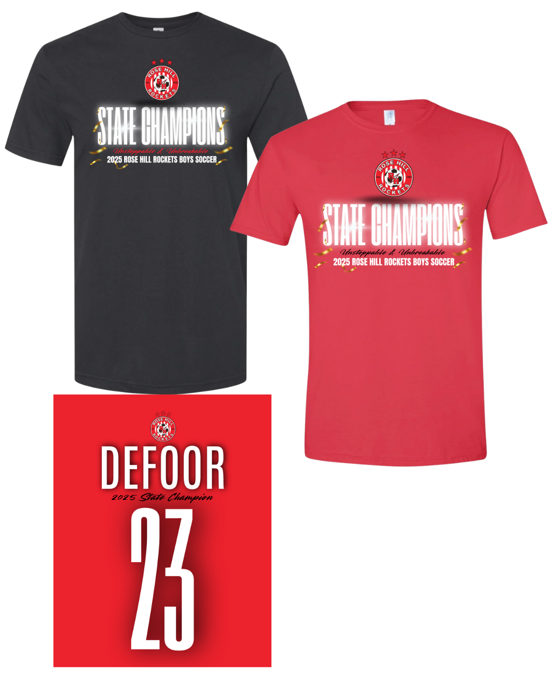 Rose Hill Rockets Boys Soccer Championship T-Shirt - White Design 3