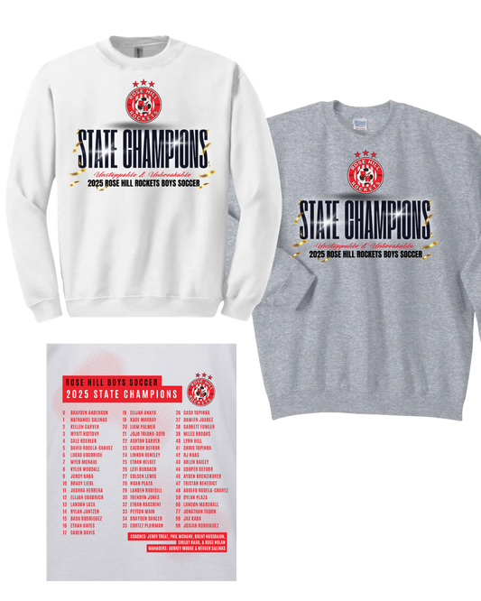 Rose Hill Rockets Boys Soccer State Championship Sweatshirts - Black Design 4