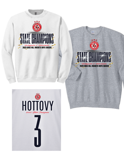Rose Hill Rockets Boys Soccer State Championship Sweatshirts - Black Design 2