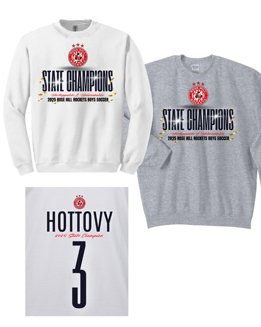 Rose Hill Rockets Boys Soccer State Championship Sweatshirts - Black Design 2