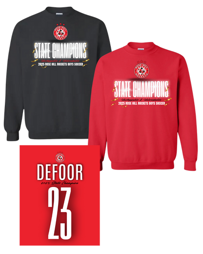 Rose Hill Rockets Boys Soccer State Championship Sweatshirts - White Design 3
