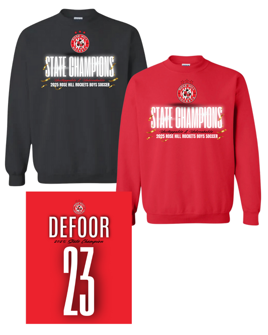 Rose Hill Rockets Boys Soccer State Championship Sweatshirts - White Design 3
