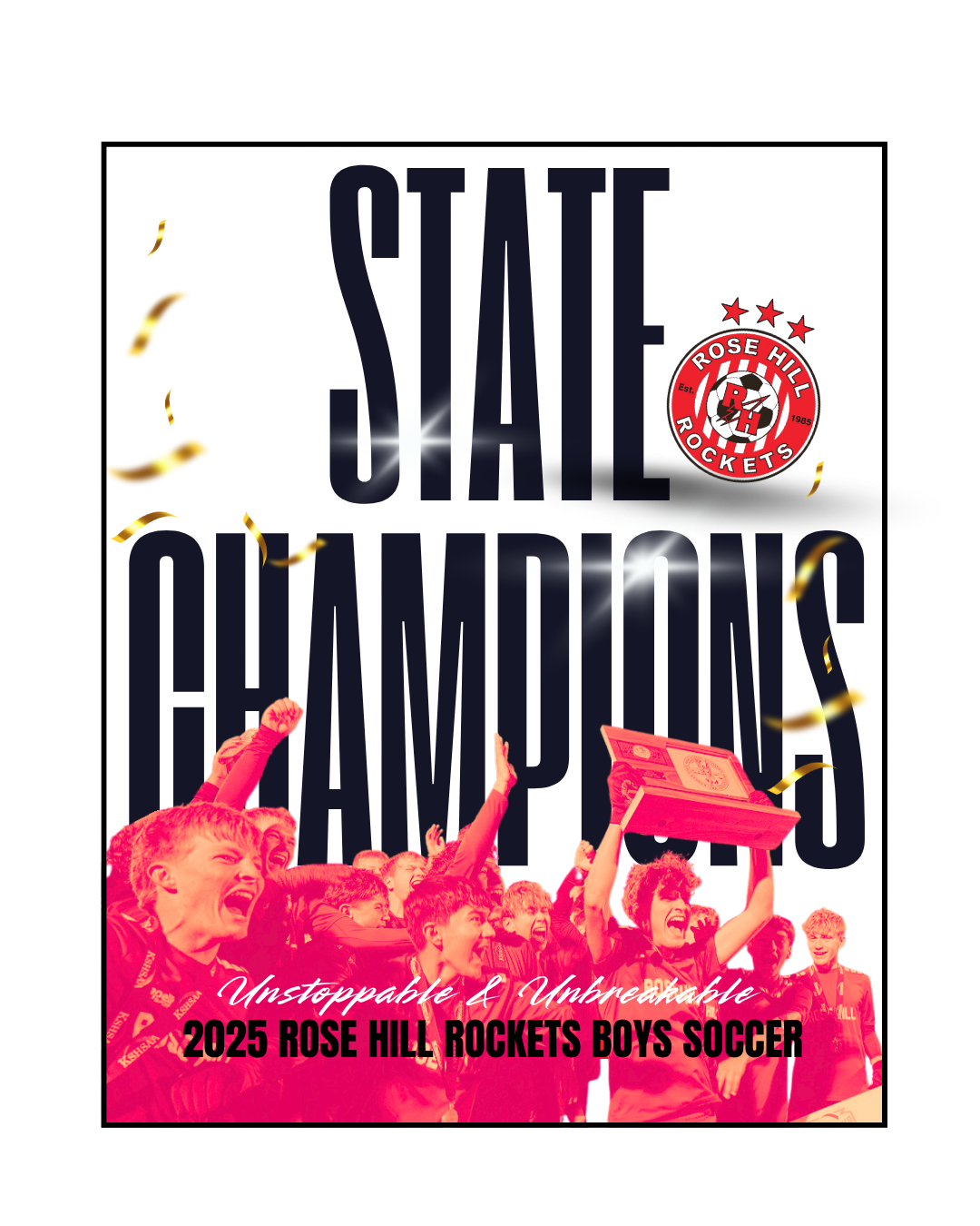 Rose Hill Rockets Boys Soccer Championship T-Shirt - Black Design 1