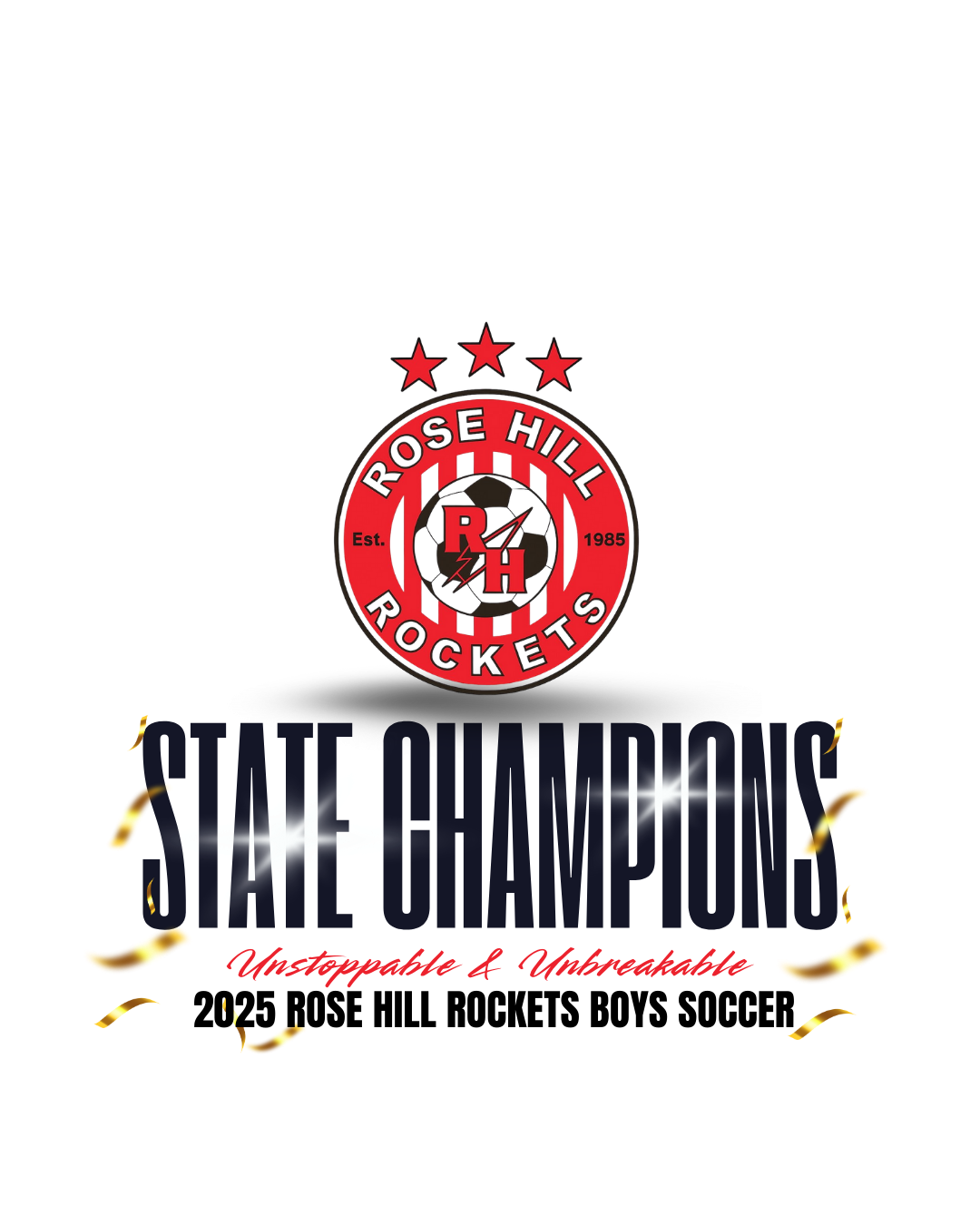 Rose Hill Rockets Boys Soccer State Championship Sweatshirts - Black Design 3