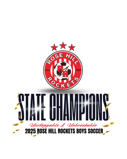 Rose Hill Rockets Boys Soccer State Championship Sweatshirts - Black Design 3
