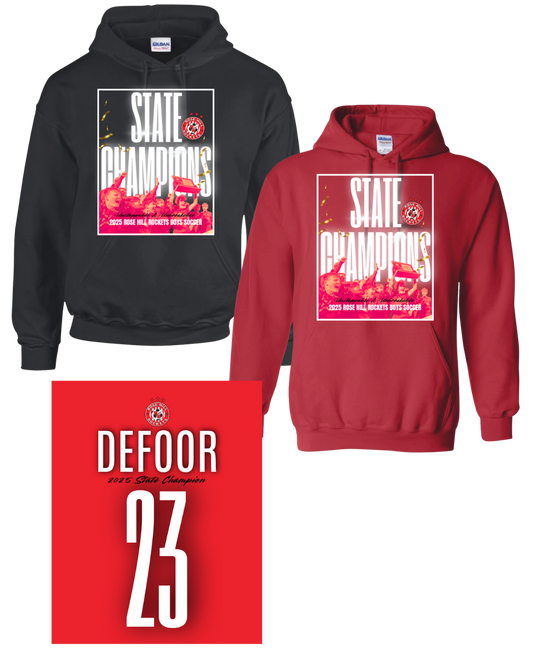 Rose Hill Rockets Boys Soccer State Championship Hooded Sweatshirts - White Design 2