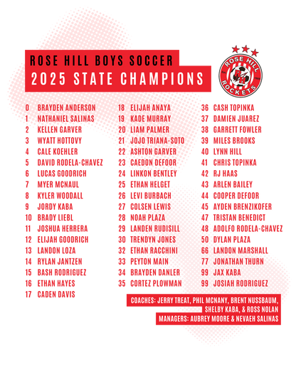 Rose Hill Rockets Boys Soccer Championship T-Shirt - Black Design 1