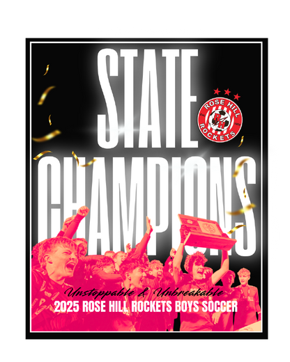 Rose Hill Rockets Boys Soccer Championship T-Shirt - White Design 1