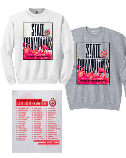 Rose Hill Rockets Boys Soccer State Championship Sweatshirts - Black Design 1