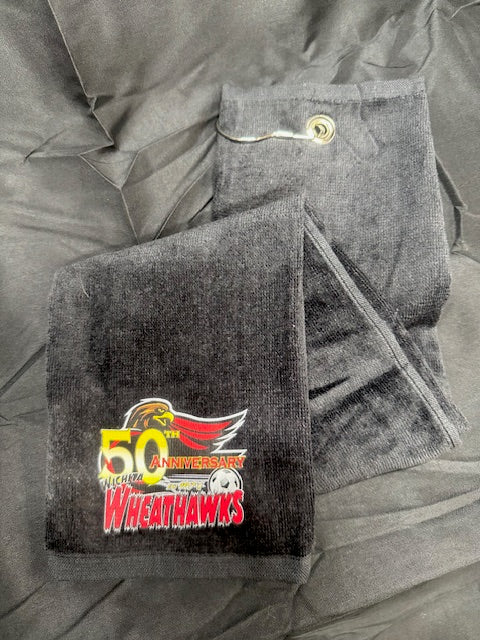 Wheathawks Embroidered Patch Trifold Golf Towel with Grommet & Hook